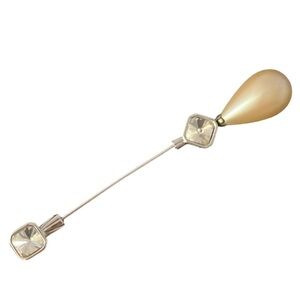 YSL Yves Saint Laurent Silver & Pearl Swarvoski Crystal Stick Pin Brooch